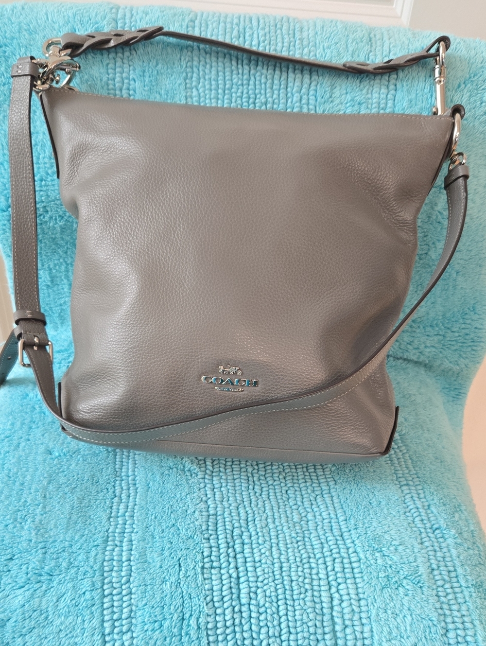 Coach Pebbled Leather Shoulder Bag in Grey